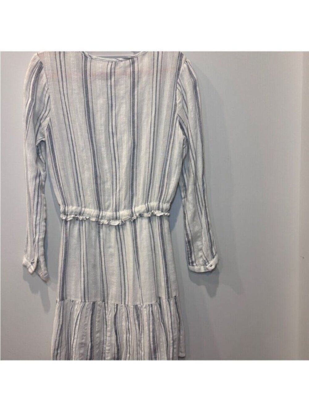 Rails Striped Mini Dress Cream Gray Blue Long Sleeve Cinched Waist XS 0472 - Picture 6 of 9
